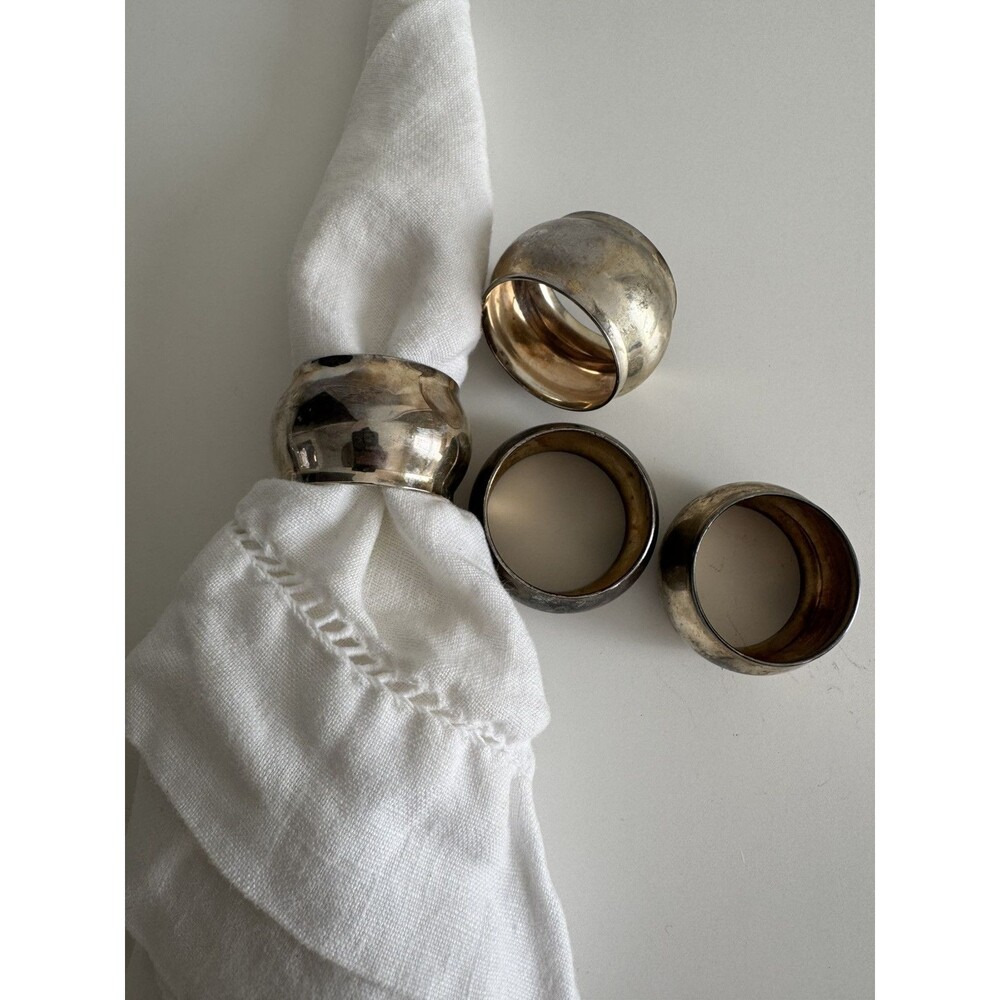 9 Vintage Polished Silver Stainless Steel Plate Napkin Rings Holders